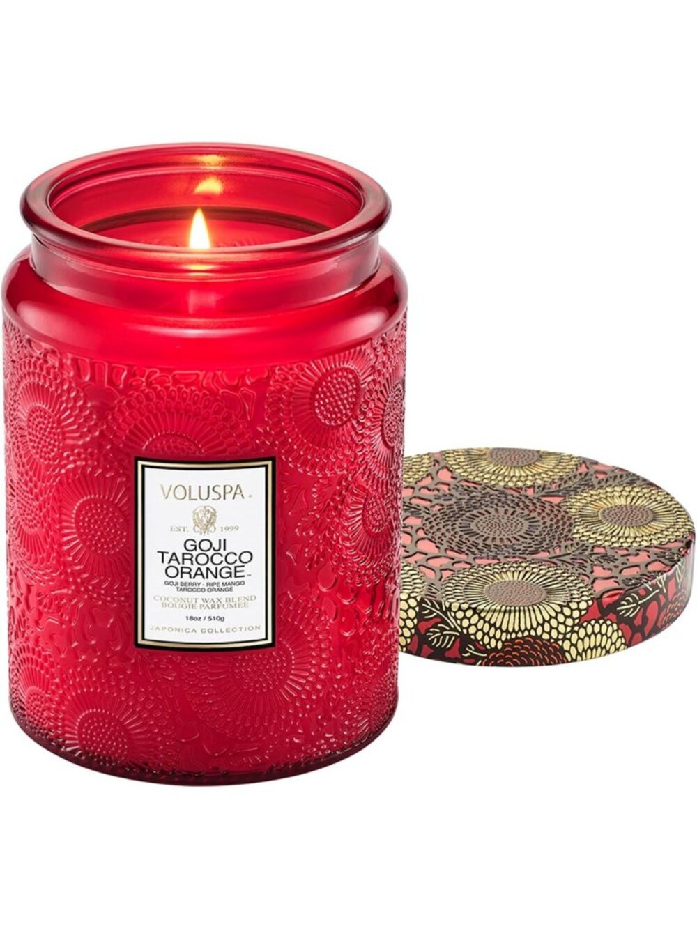 Large 18 Oz Goji Tarocco Orange Scented Candle Jar - 100 Hr Burn Time, Aromatic